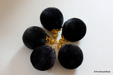 Black And Gold Velvet Bead x 2